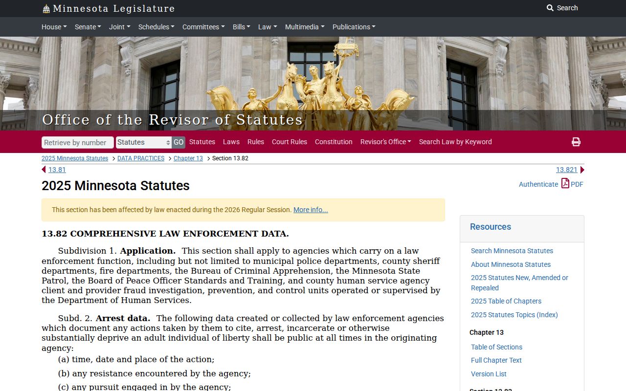 Mahnomen County active warrant and public arrest data statute text