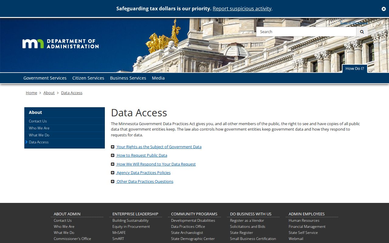 Mahnomen County warrant records data request guidance on the Minnesota data access page