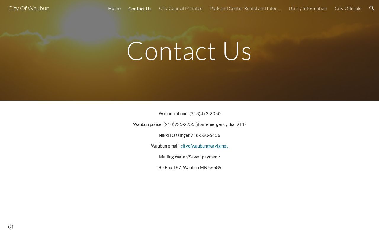 Waubun contact page and police routing for Waubun warrant records